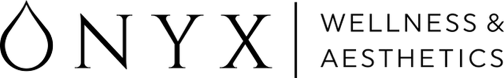 Onyx Wellness & Aesthetics logo with a Black droplet and text on a Transparent background.